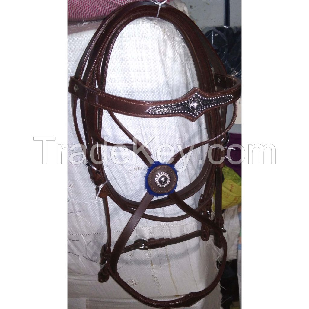 Genuine Imported  leather horse crystal bridle brown with rust proof fittings