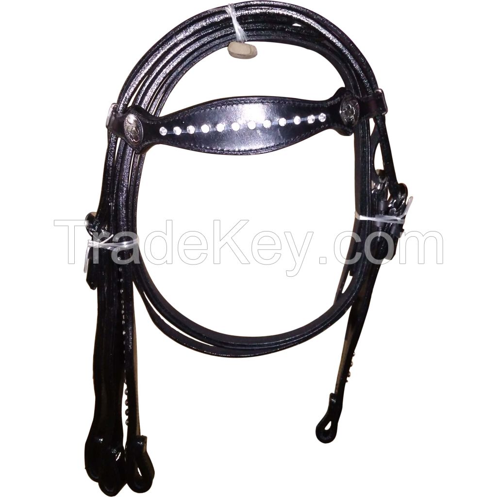 Genuine imported quality leather horse western Crystals Headstall  with rust proof fitting