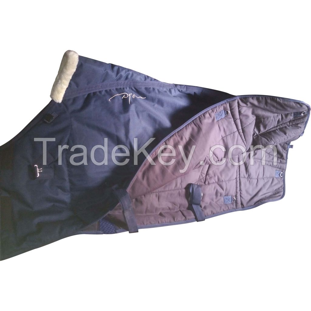 Genuine imported quality canvas Turnout horse rugs Navy with front closing mink and with rust proof fittings