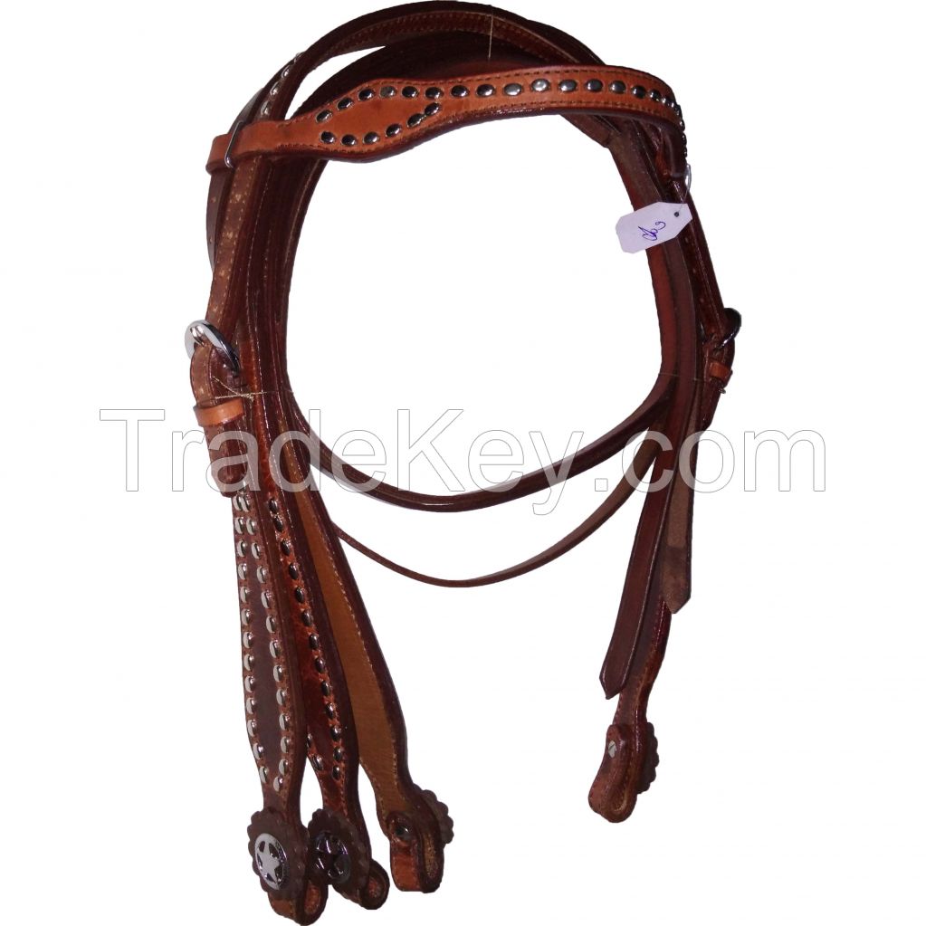 Genuine imported quality leather horse western Crystal Headstall Brown with rust proof fitting