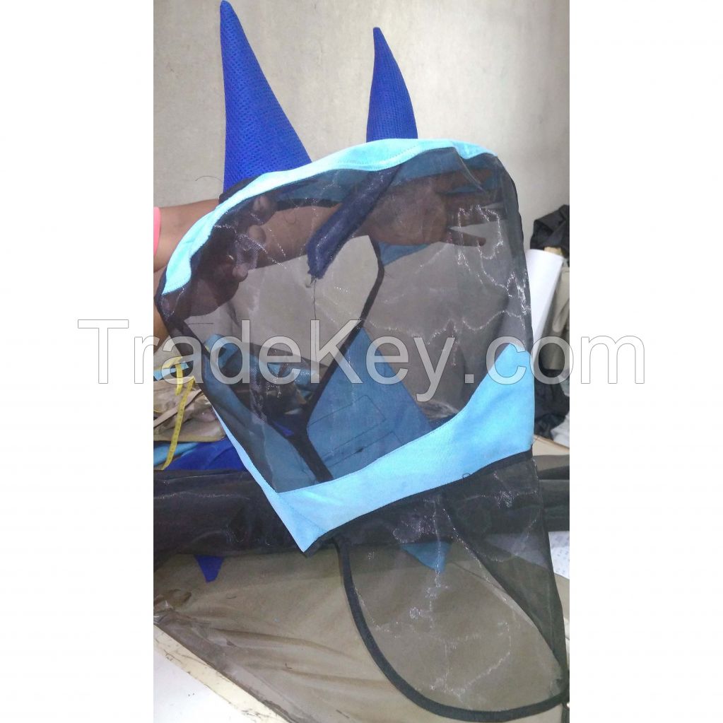 Genuine imported quality mesh neoprene fly veils for horse blue