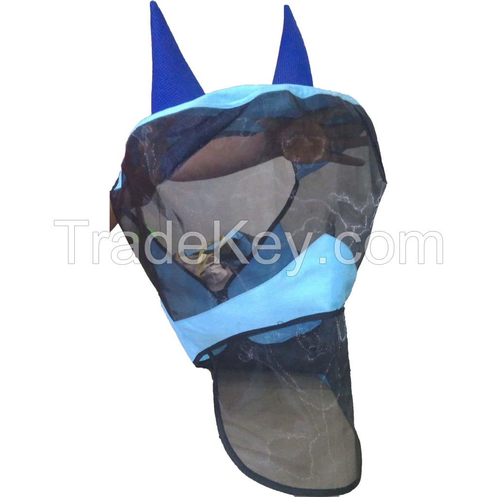 Genuine imported quality mesh neoprene fly veils for horse blue