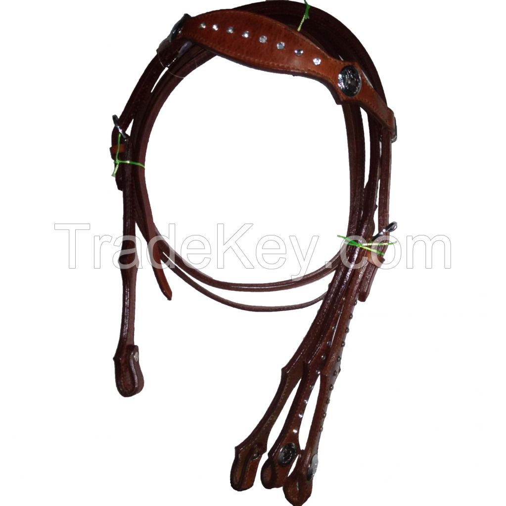 Genuine imported quality leather horse western Crystal Headstall Brown with rust proof fitting