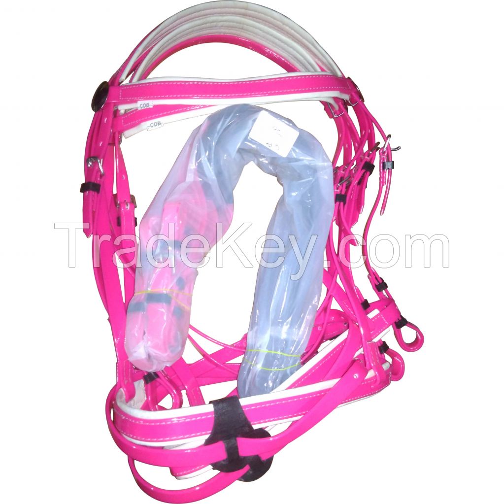 Genuine PVC horse status riding bridle with rust proof steel fittings Pink