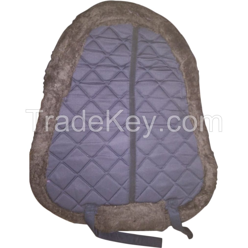 Genuine imported canvas bareback saddle pad navy with black fur 1 to 2 inch HD foam filling