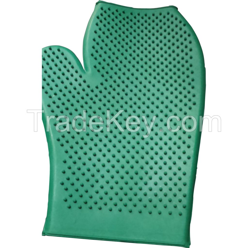 Genuine Imported quality rubber Grooming Green Gloves for horse 