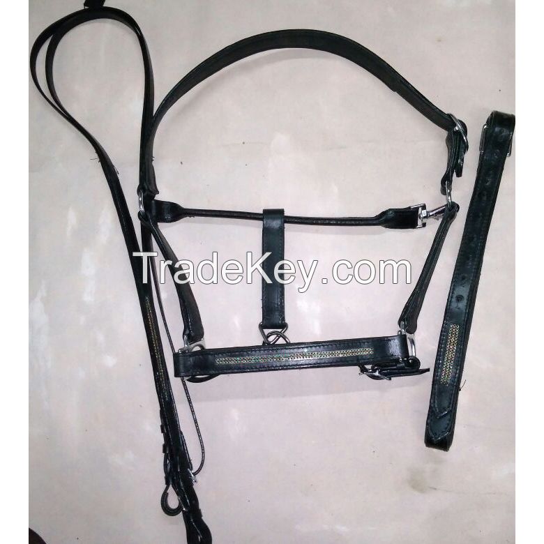 Genuine imported rolled leather horse crystal halter