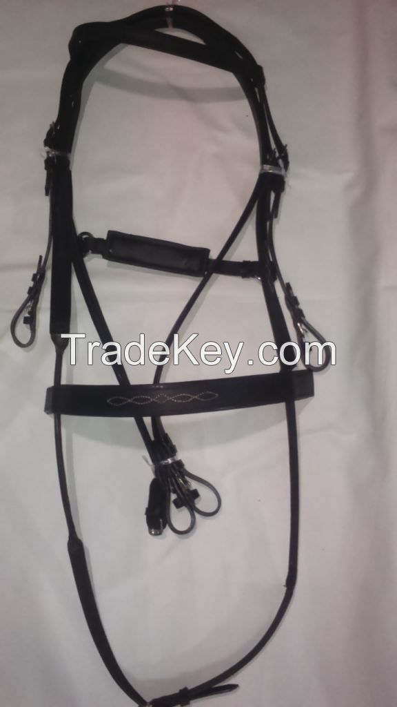 Genuine Imported Rolled leather horse bridle brown and crystal bridle black with rust proof fittings
