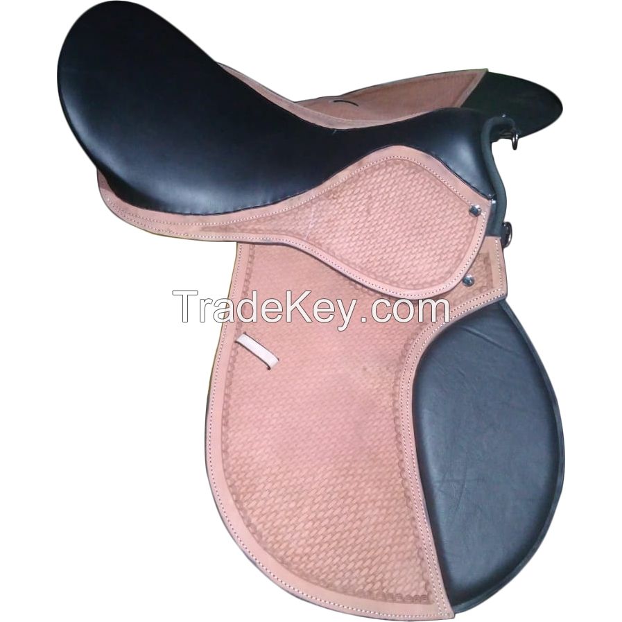 Genuine imported leather jumping saddle tan seat with rust proof fitting 