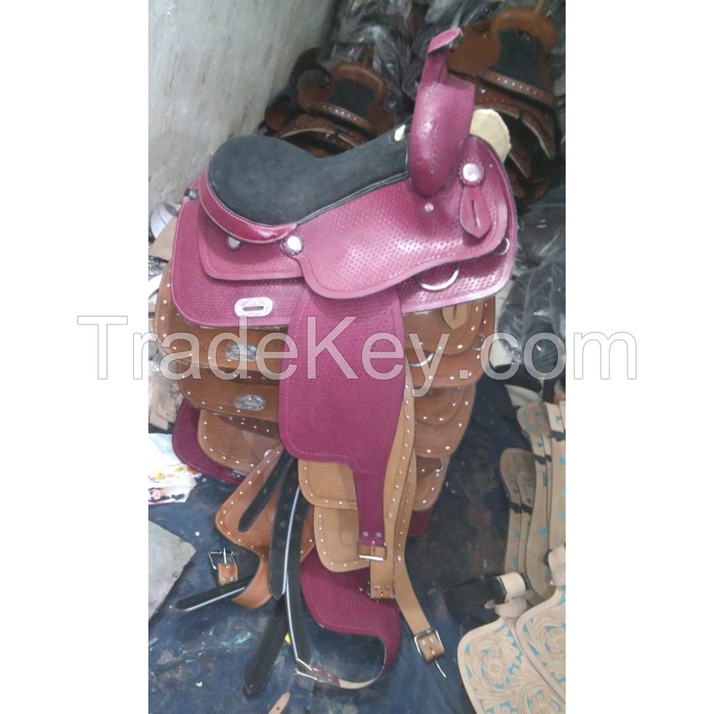 Genuine imported Quality leather western tooling carving saddle London with rust proof fitting