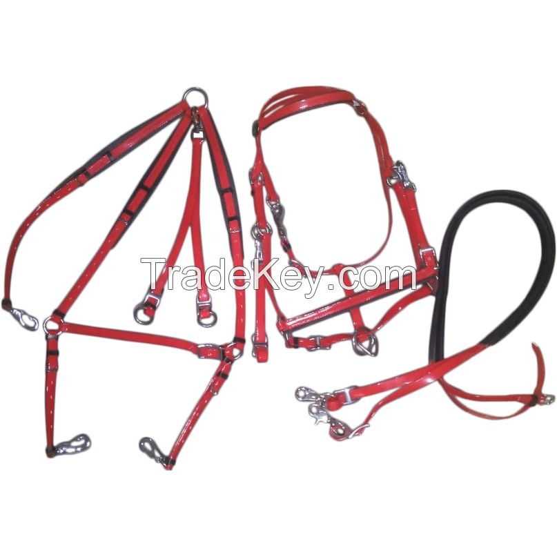 Genuine imported PVC horse endurance bridle set and Breastplate Red with rust proof steel fittings