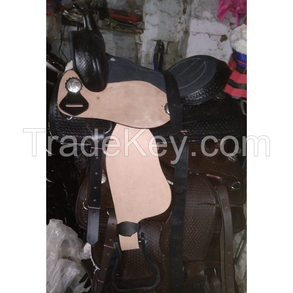 Genuine imported Quality leather stock of western saddle Black Natural with rust proof fitting