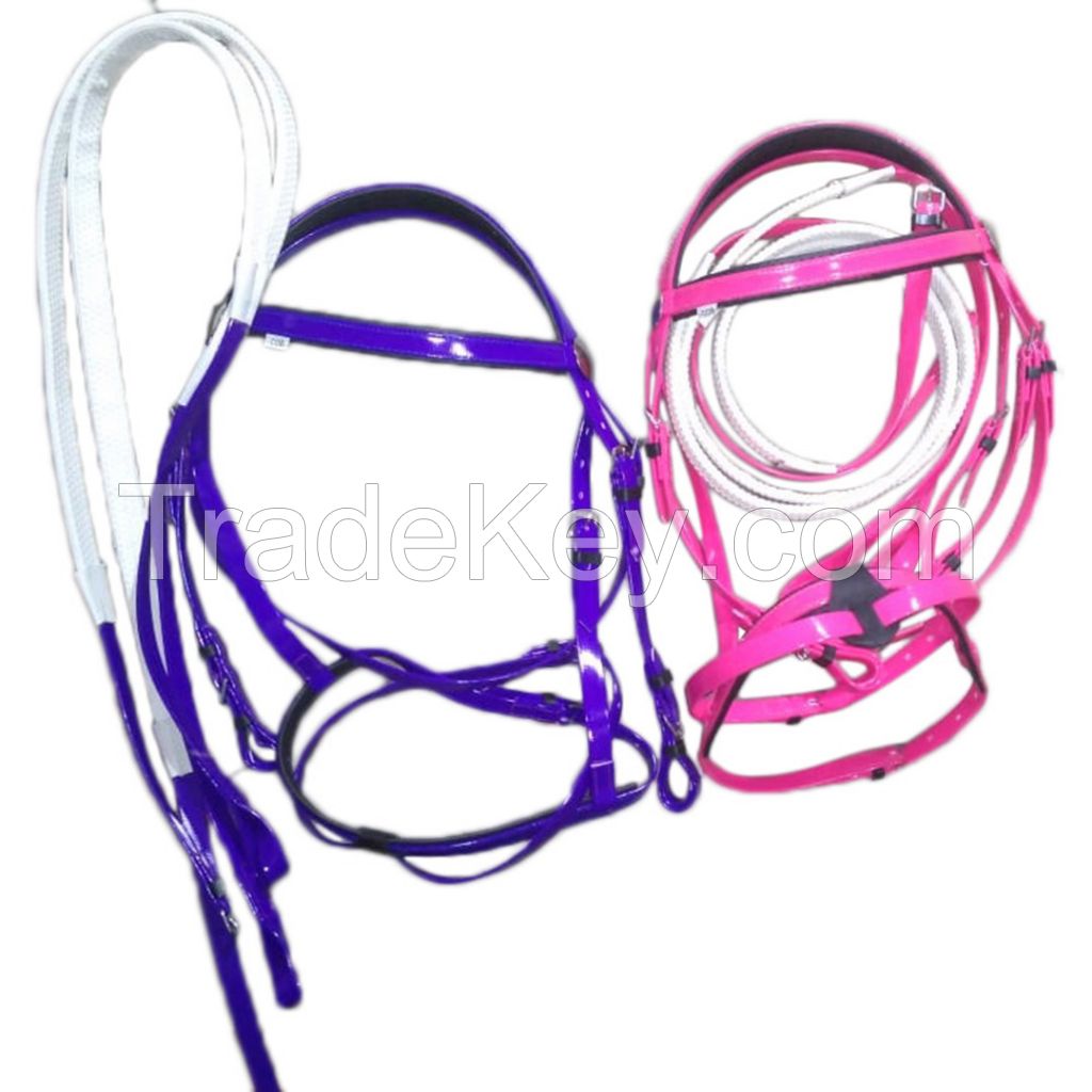 Genuine imported PVC horse Riding bridles blue and pink with rust proof steel fittings