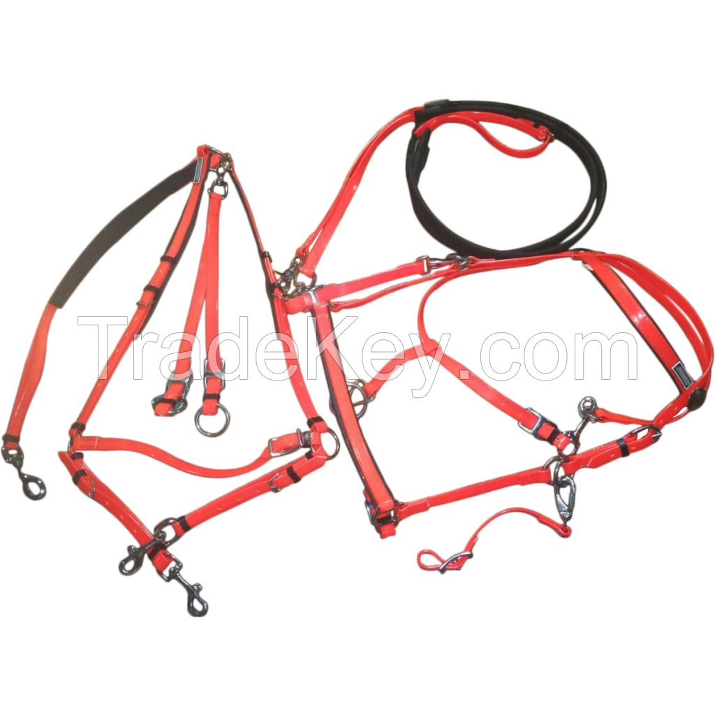 Genuine imported Orange PVC horse Riding bridle set and breastplate with rust proof steel fittings