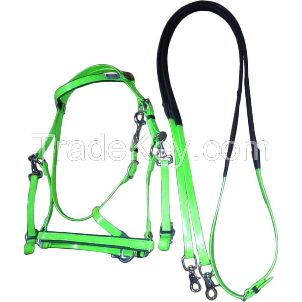 Genuine imported Green PVC horse Riding bridle with rust proof steel fittings