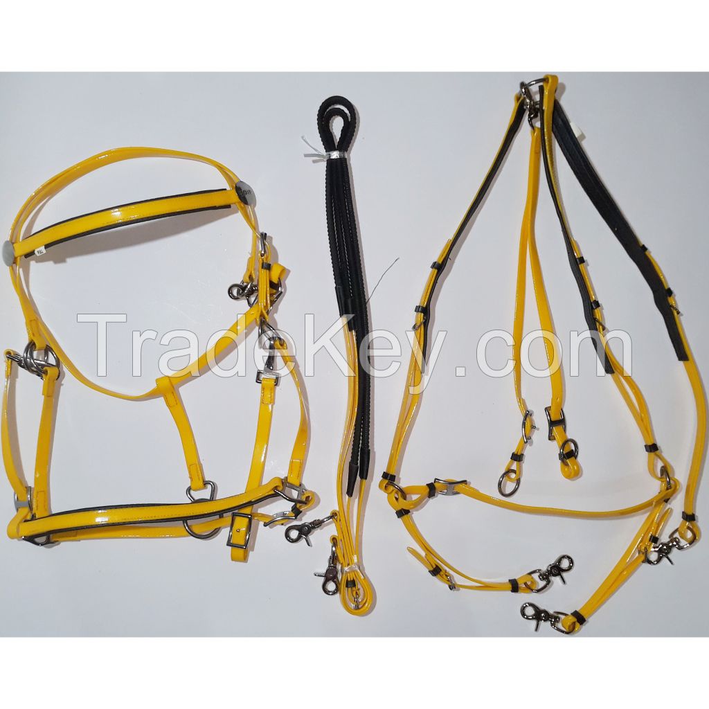 Genuine imported Yellow PVC horse Riding bridle set and Breastplate with rust proof steel fittings