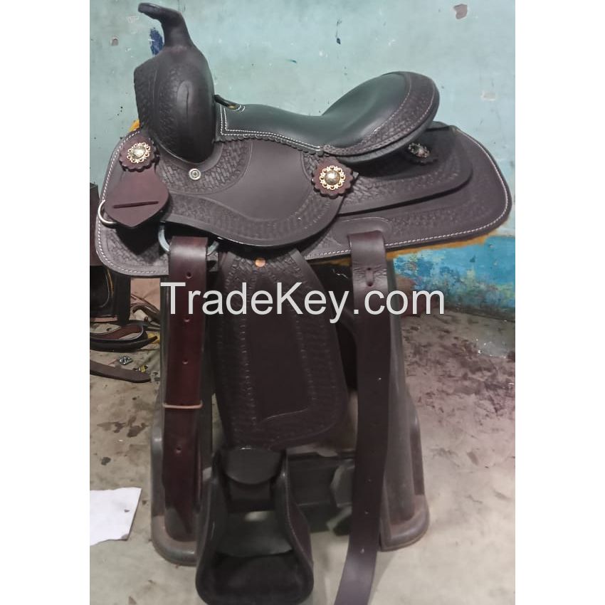Genuine imported Quality leather stock of western saddle Black Natural with rust proof fitting