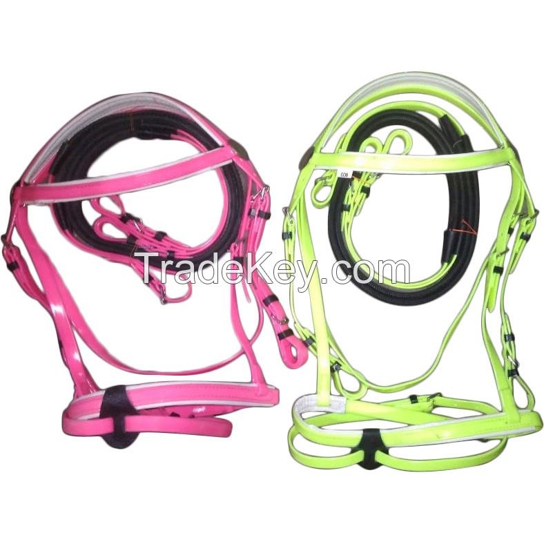 Genuine imported PVC horse Riding bridles Pink and lime with rust proof steel fittings