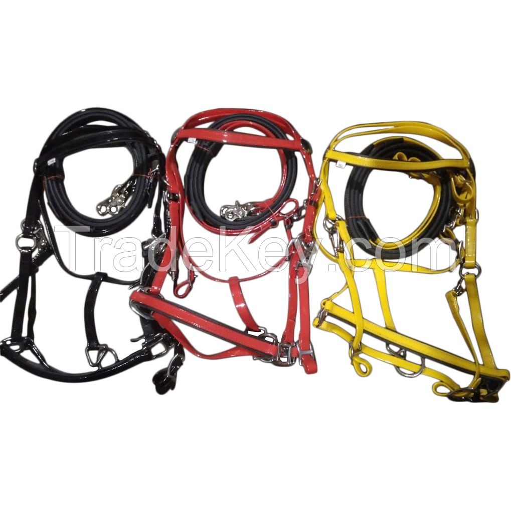 Genuine imported Orange PVC horse Riding bridle set and breastplate with rust proof steel fittings