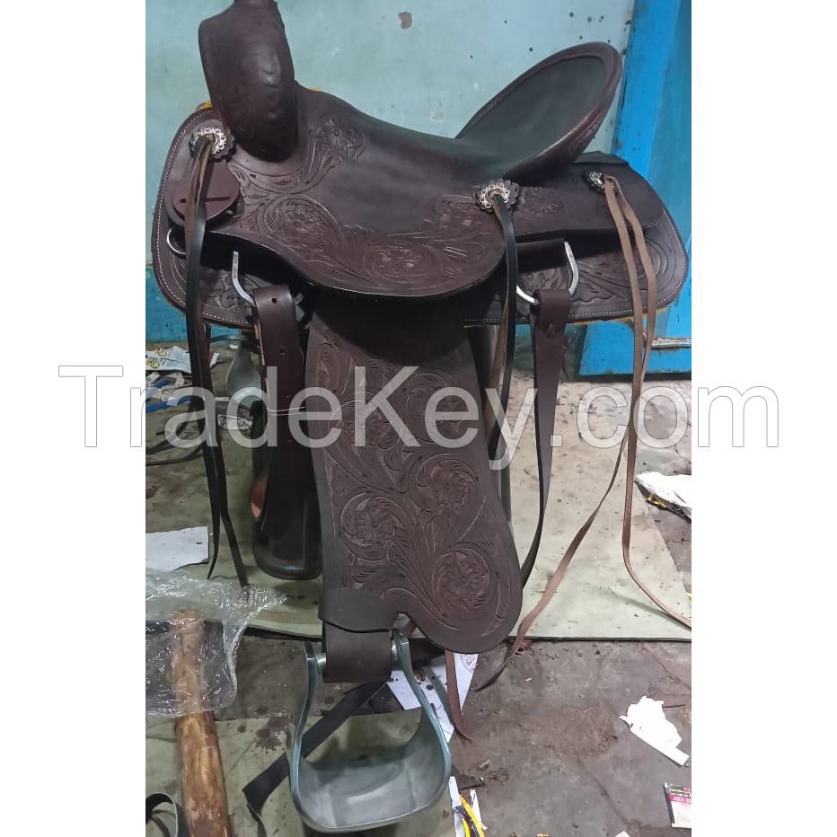 Genuine imported Quality leather western saddle Brown with rust proof fitting 