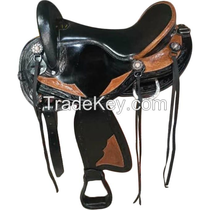 Genuine imported Quality leather western Carving saddle Brown with rust proof fitting