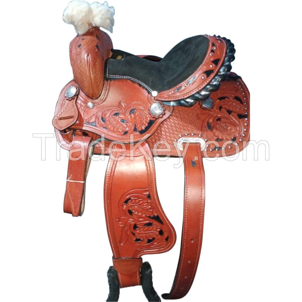 Genuine imported Quality leather western saddle set with headstall and breastplate with rust proof fitting 
