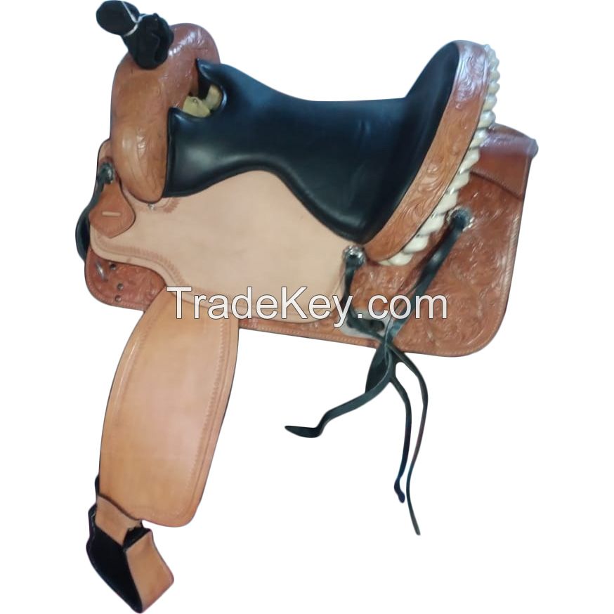 Genuine imported Quality leather western Treeless saddle color carving with rust proof fitting