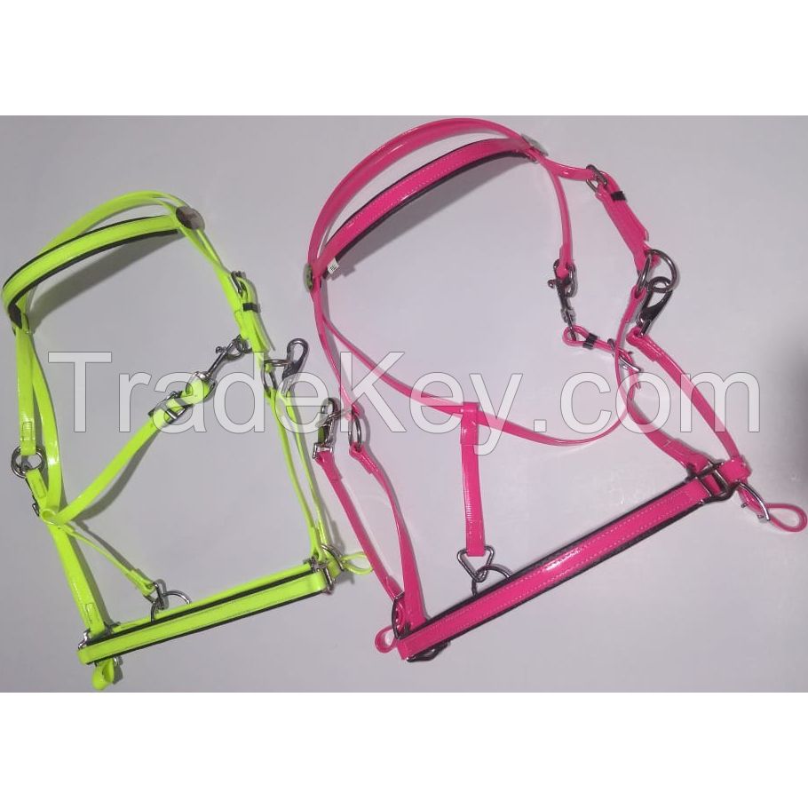 Genuine imported PVC horse Riding bridle Lime and Pink with rust proof Steel fittings