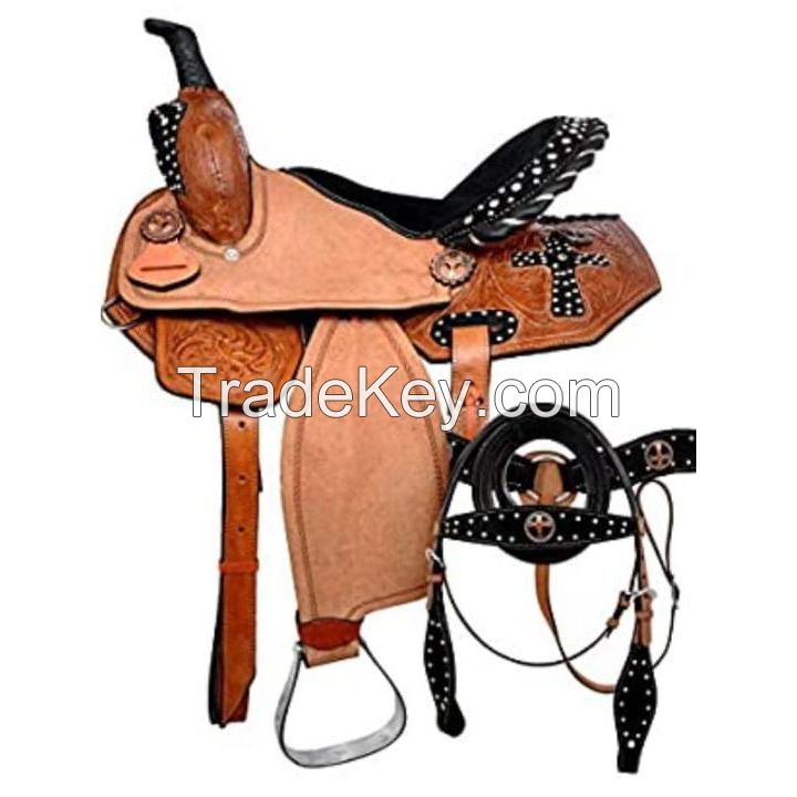 Genuine imported Quality leather western saddle set with headstall and breastplate with rust proof fitting