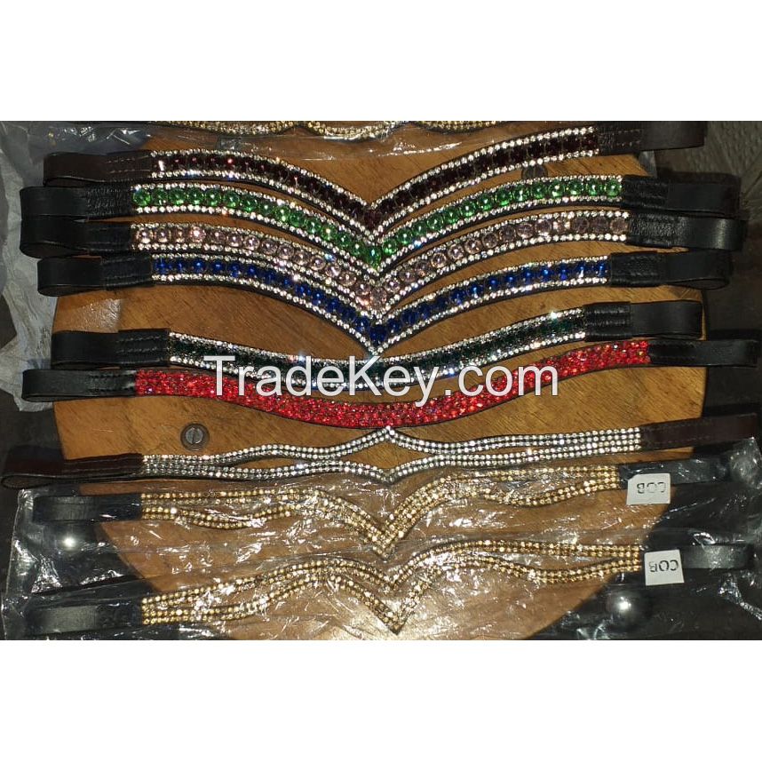Genuine leather Colorful horse Crystals V-Shaped browbands , size pony,cob,full