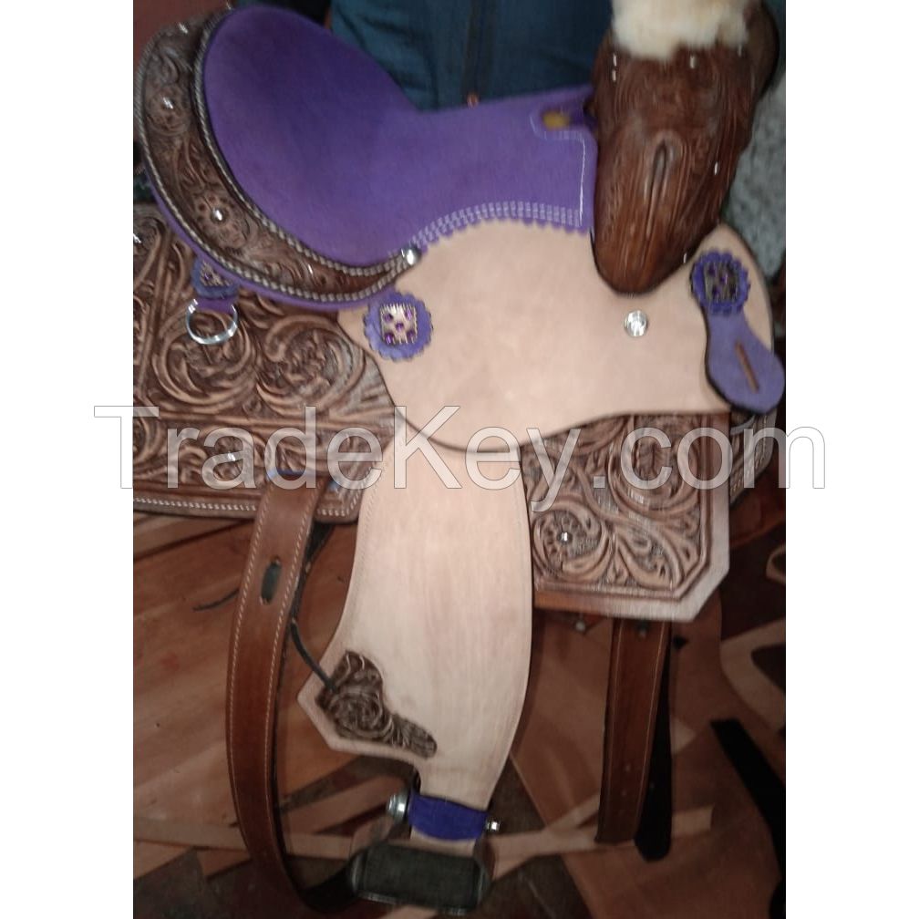 Genuine imported Quality leather western saddle Natural with rust proof fitting 