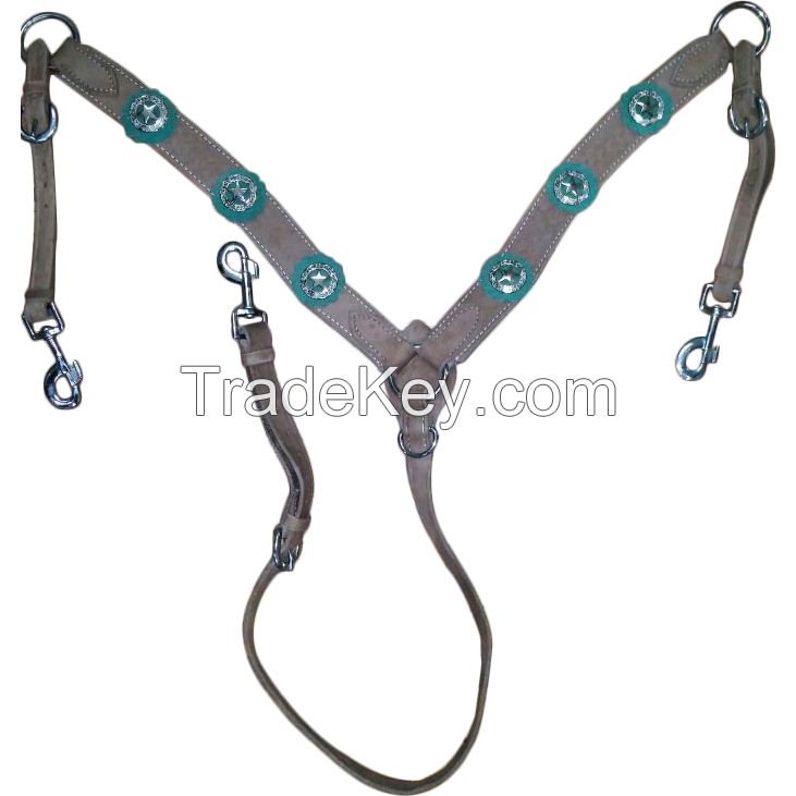 Genuine imported leather western Breastplate Teal and with rust proof fittings