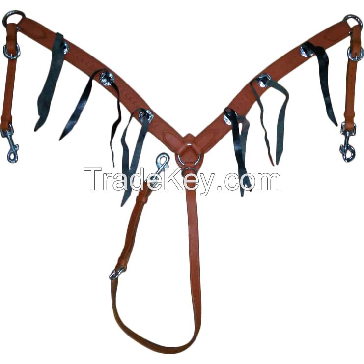 Genuine imported leather western Breastplate with black stir rips and with rust proof fittings