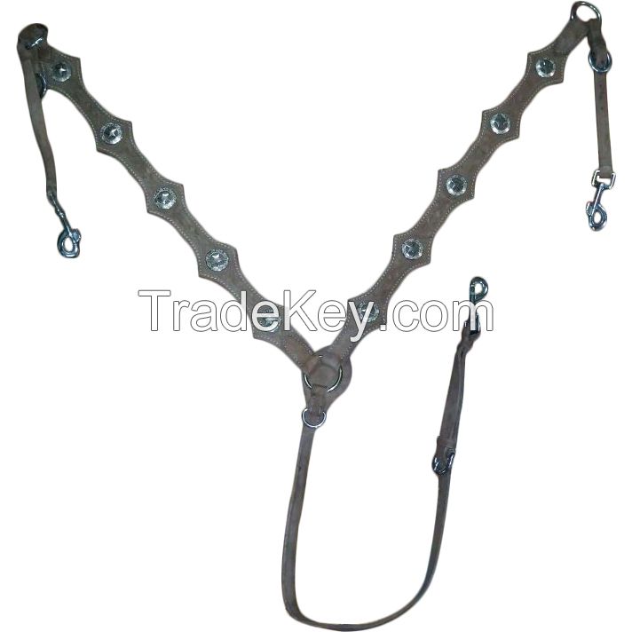 Genuine imported leather western Breastplate with black stir rips and with rust proof fittings