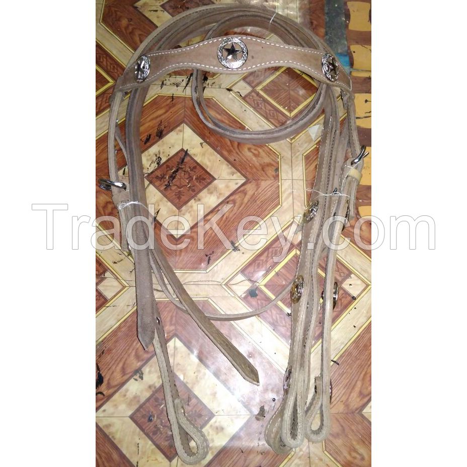 Genuine imported quality leather horse western Headstall with rust proof star fitting