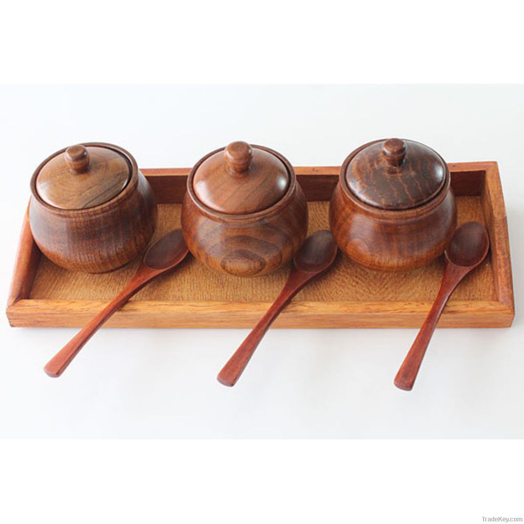 Wood Dinnerware Small Condiment Pot New Style Condiment Holder Sets