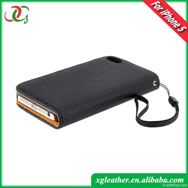 Hanging case for apple iphone 5 /Litchi pattern Leather case