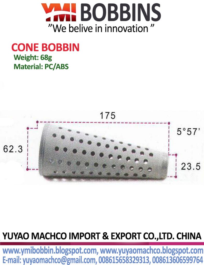 Cone Bobbin Length 175mm Top Dia 23.5mm Bottom Dia 62.3mm Weight68g