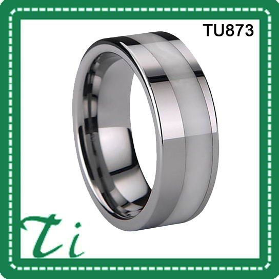 Creative White Ceramic Inlay Tungsten Ring