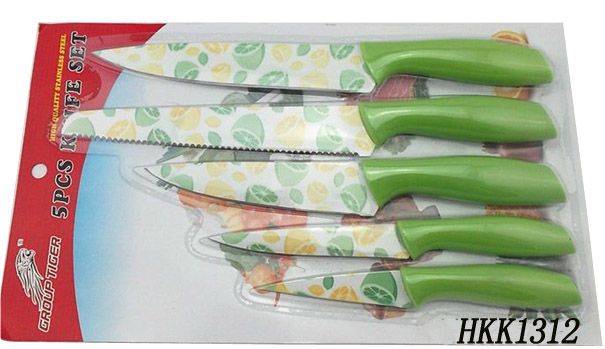 5pcs non-stick color kitchen knife set with blister card