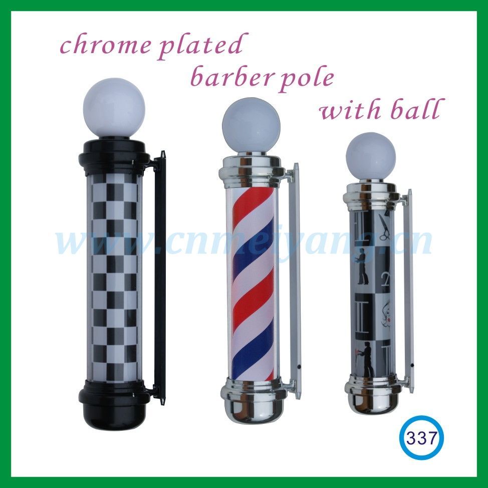 Chrome plated rotating light barber pole with white ball 337