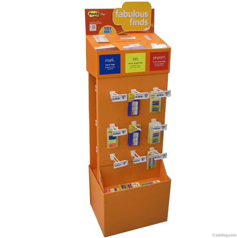 peg hook cardboard exhibition display with plastic hooks