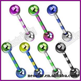 Anodized Steel Duo-Tone Striped Tongue Barbell Ring