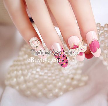 24PCS 3D Jewelry Nails Fashion Bridal Nail Art with 2g Nail Glue