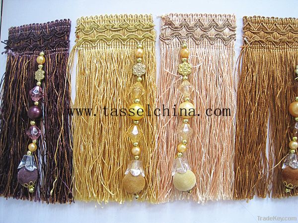 Long Polyester Brush Fringe With Beads