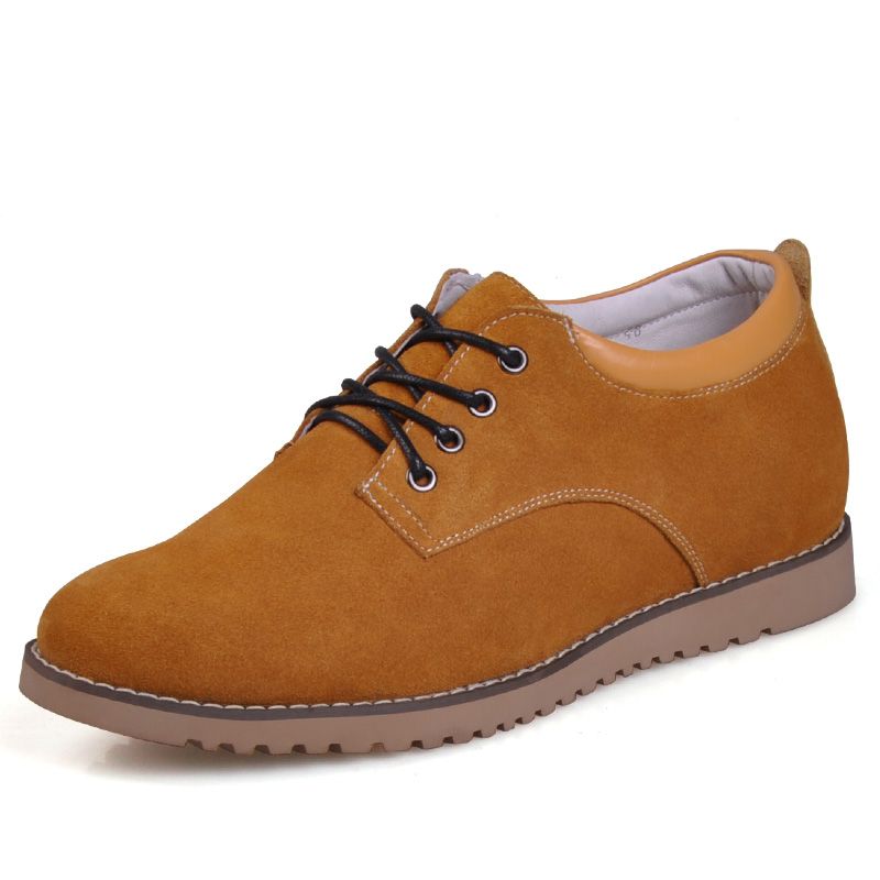 Light Tan Round Toe Micro Suede Unique Mens Elevator Shoes