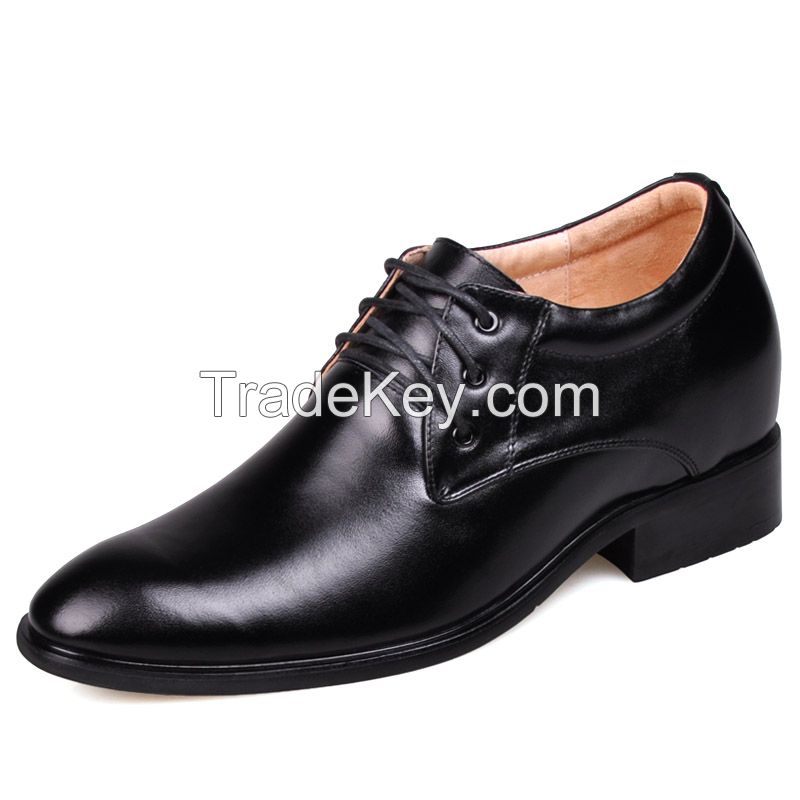 Leather Men Low Heel Comfort Oxfords Elevator Shoes (8128)