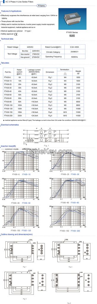 Hot Sale! Filtemc EMI EMC Filter RFI Filer/Power Line Filter AC 3-Phase 4-Line Filters