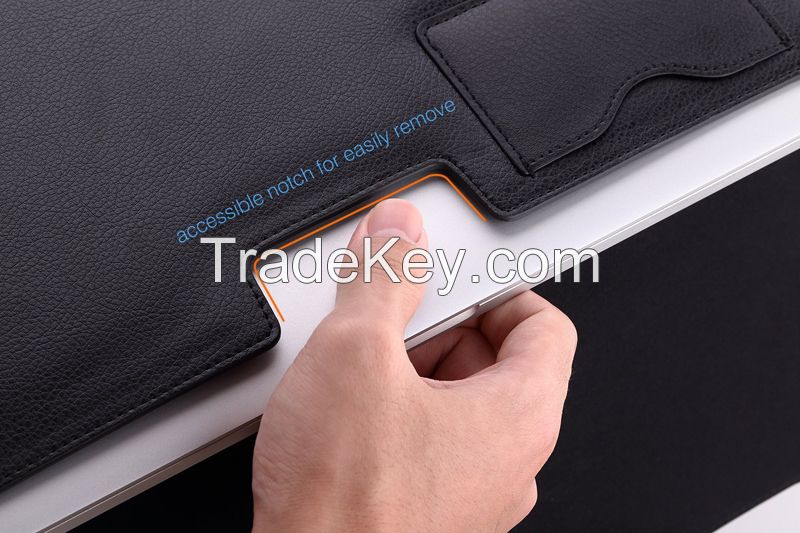 Reyon Macbook Air 12 inch Case - Leather Sleeve (Black) for Apple Macbook Air 12 and most tablets