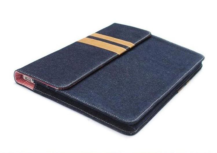 denim and genuine leather case for Macbook Pro 13 inch,  denim Sleeve (Blue) for Apple Macbook 13 inch